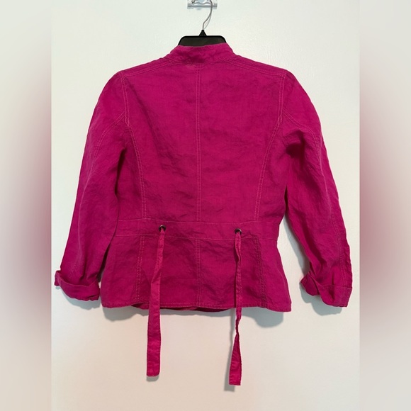 Eileen Fisher Jacket Womens S Small Pink Irish Linen Big Buttons Cinch Tie Waist - Picture 3 of 3